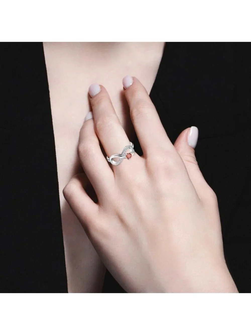 Women's Garnet Jan 925 Sterling Silver Infinity Promise Angel Wings Heart Ring